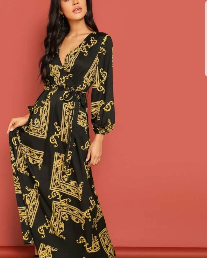 Gold and black wrap dress